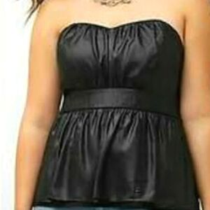 Lane Bryant Black Faux Leather Peplum Top